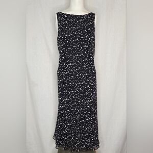 Ralph Lauren Chaps Black &‎ White Polka Dot Ruffle Midi Coctail Dress Size 12